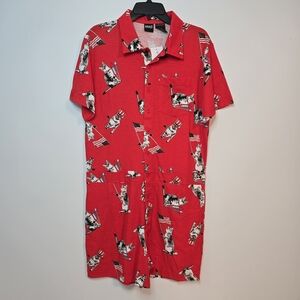MAD Engine Red Patriotic Cat Romper Button Down Medium